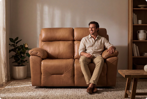 Milano Genuine Leather Caramel Electric Power Recliner 2 Seater Sofa