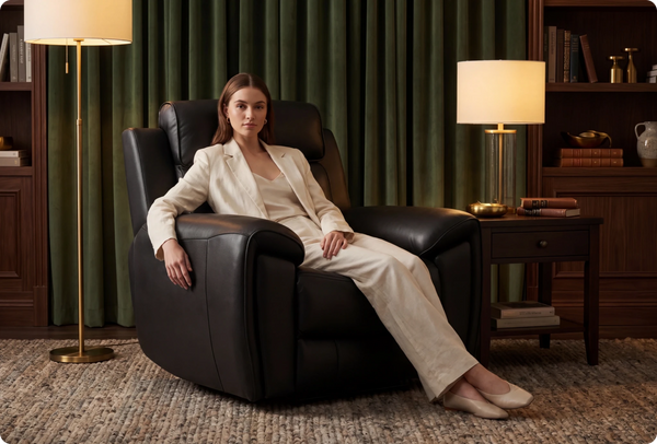 Leo Genuine Leather Black Electric Power Recliner Armchair