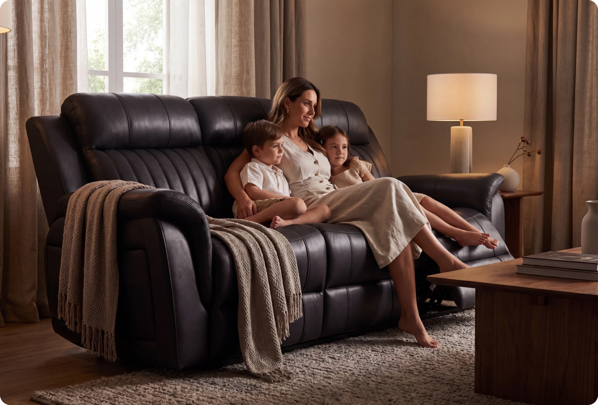 Martini Genuine Leather Black Electric Power Recliner 3 Seater Sofa