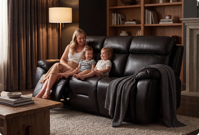 Milano Genuine Leather Black Electric Power Recliner 3 Seater Sofa