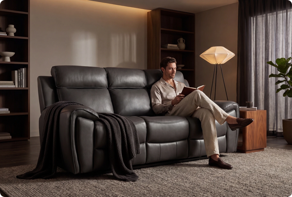 Leo Genuine Leather Grey Electric Power Recliner 3 Seater Sofa