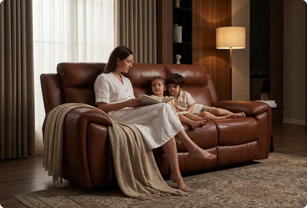 Leo Genuine Leather Tan Electric Power Recliner 3 Seater