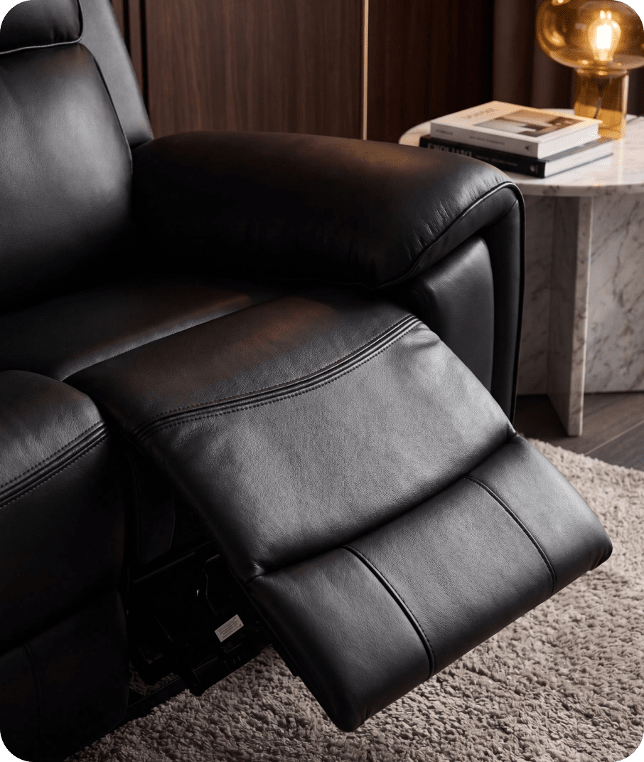 Leo Genuine Leather Black Electric Power Recliner 2 Seater Sofa