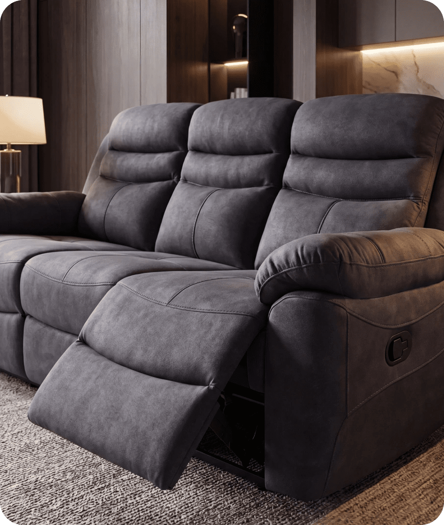 Bristol Grey Fabric Manual Recliner 3 Seater Sofa