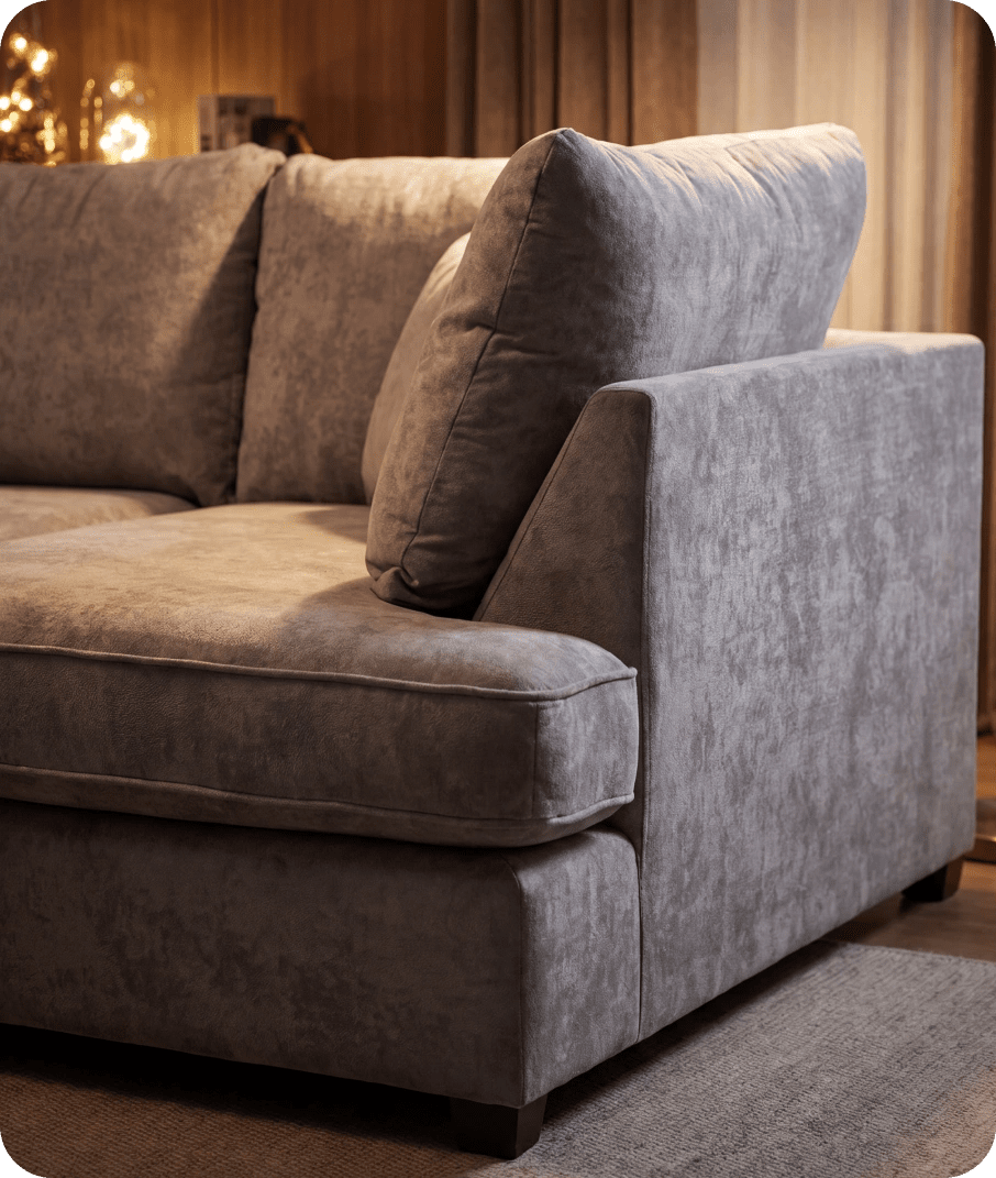 Mayfair Grey Fabric U Shape High Back Corner Sofa + Footstool