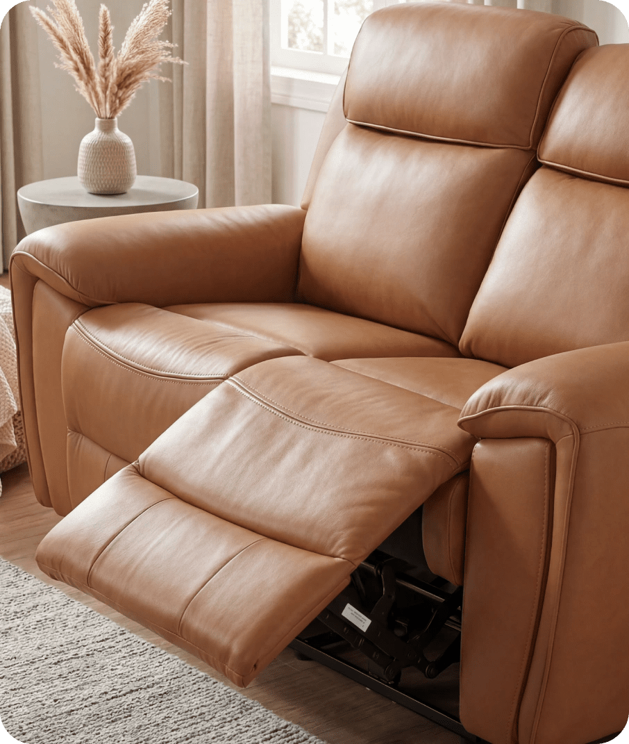 Leo Genuine Leather Caramel Electric Power Recliner 2 Seater Sofa