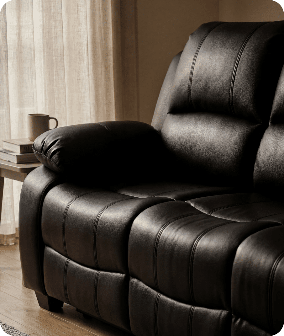 Veloura Black Leather 3 Seater Sofa