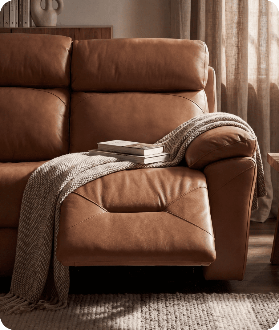 Milano Genuine Leather Caramel Electric Power Recliner 3 Seater Sofa