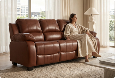 Veloura Tan Leather 3 Seater Sofa