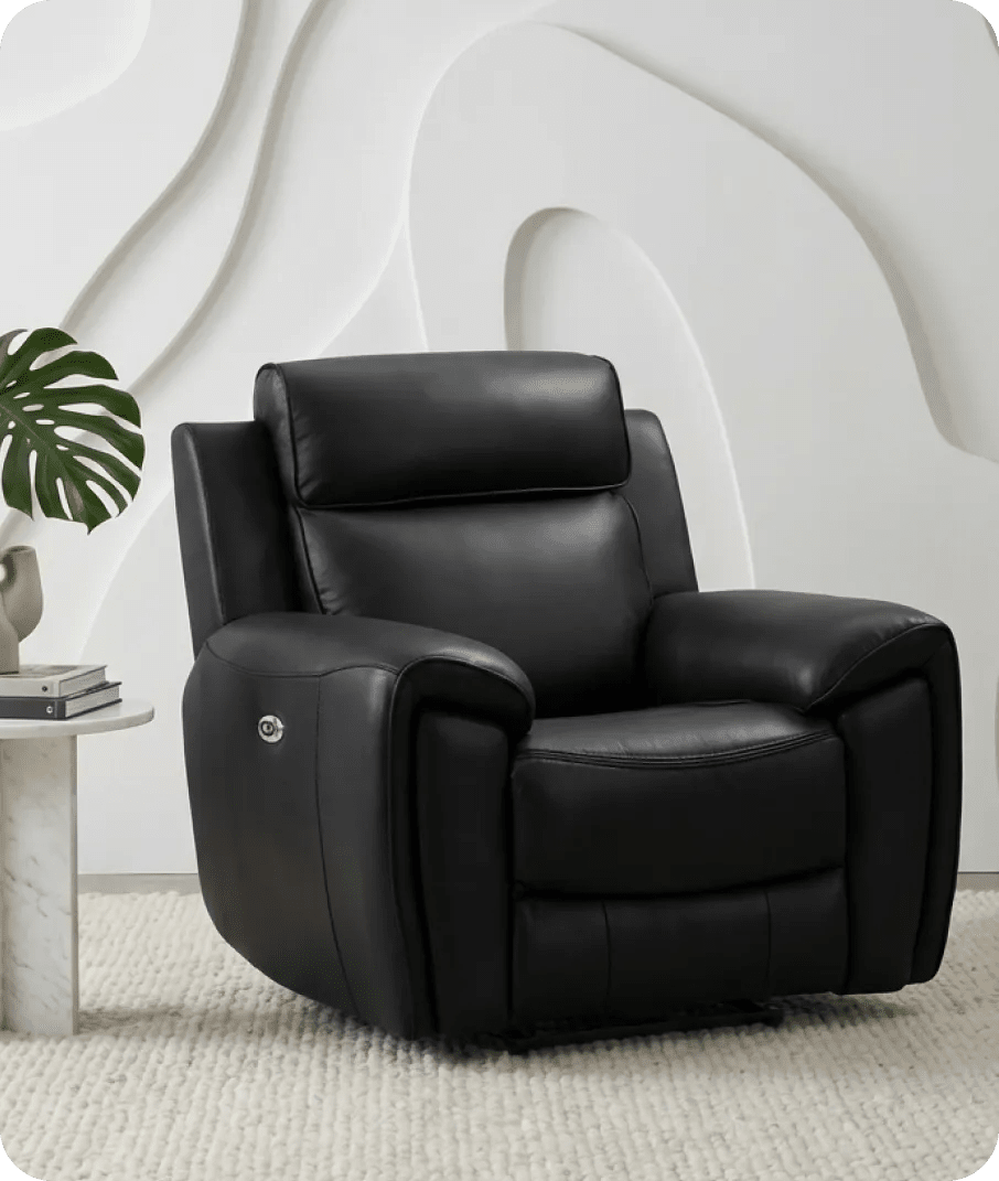 Leo Genuine Leather Black Electric Power Recliner Armchair