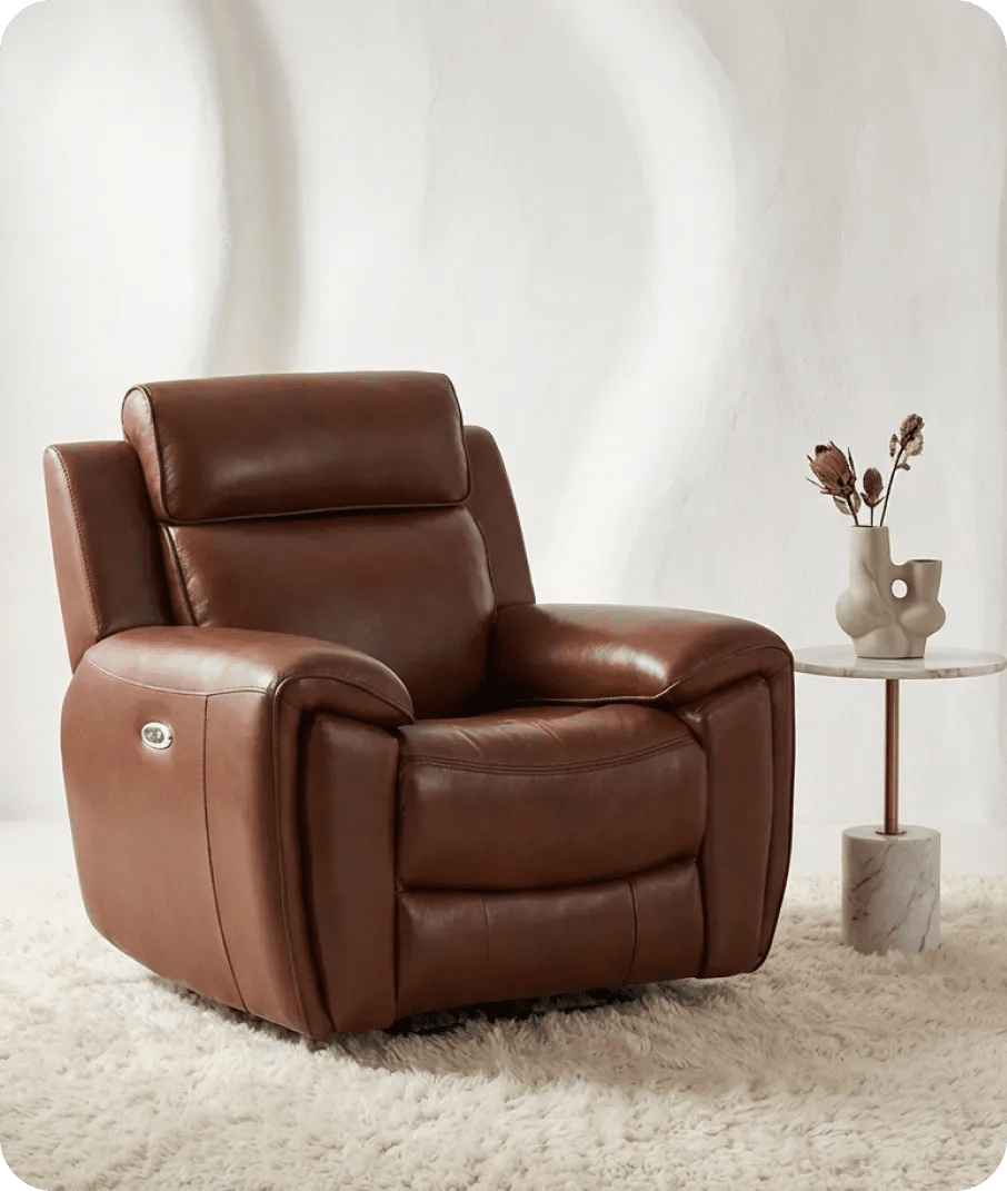 Leo Tan Genuine Leather Armchair with Electric Power Recliner
