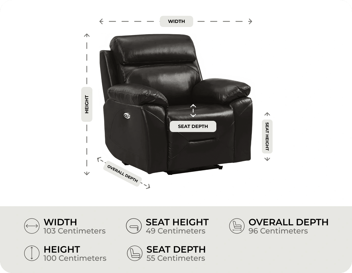 Milano Black Leather Electric Recliner Armchair measurement
