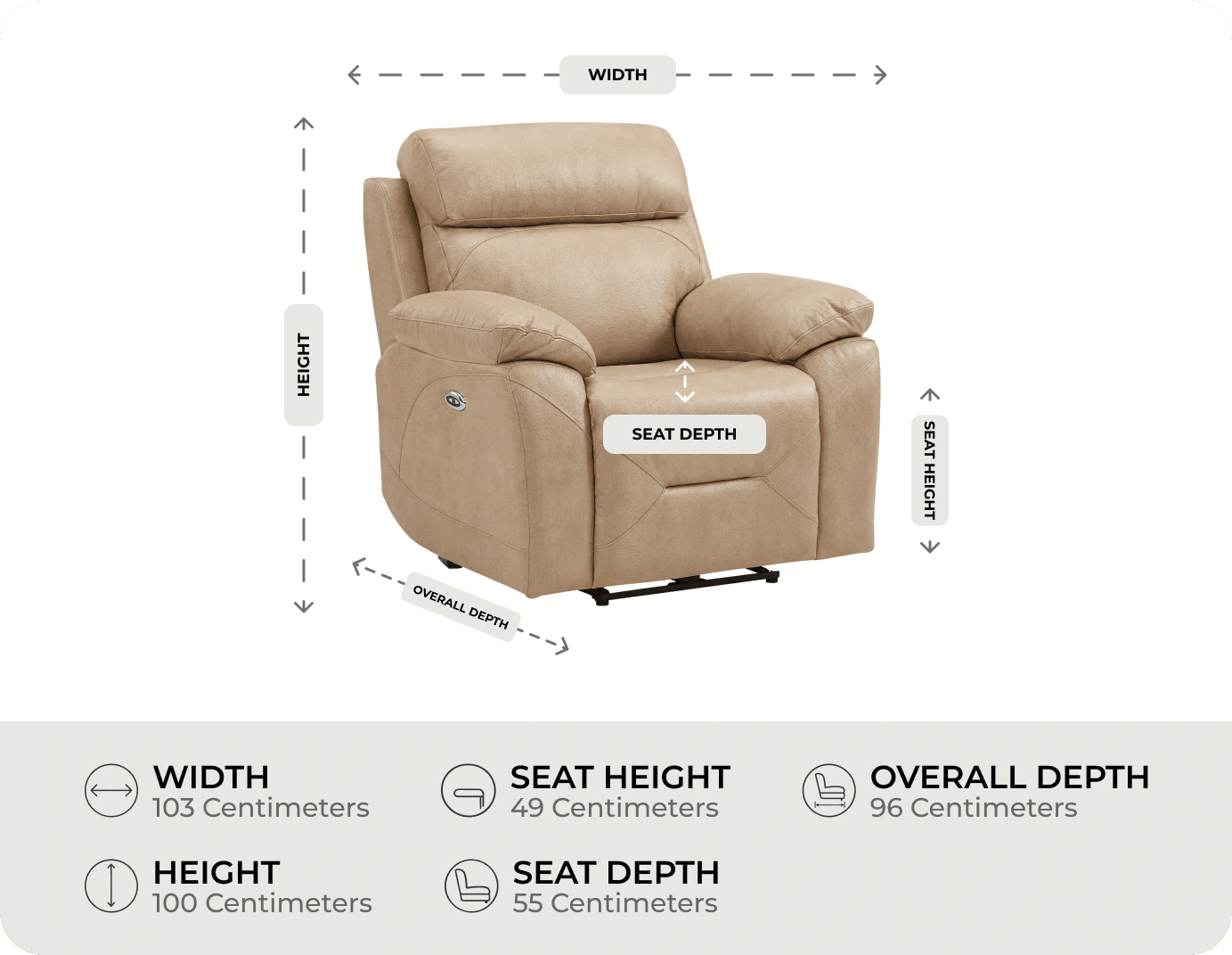 Milano Cream Leather Power Recliner Armchair measurement