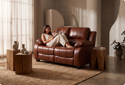 Veloura Tan Leather 2 Seater Sofa