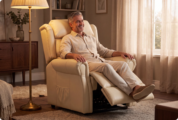 Cambridge Genuine Leather Cream Rise & Recline Mobility Chair