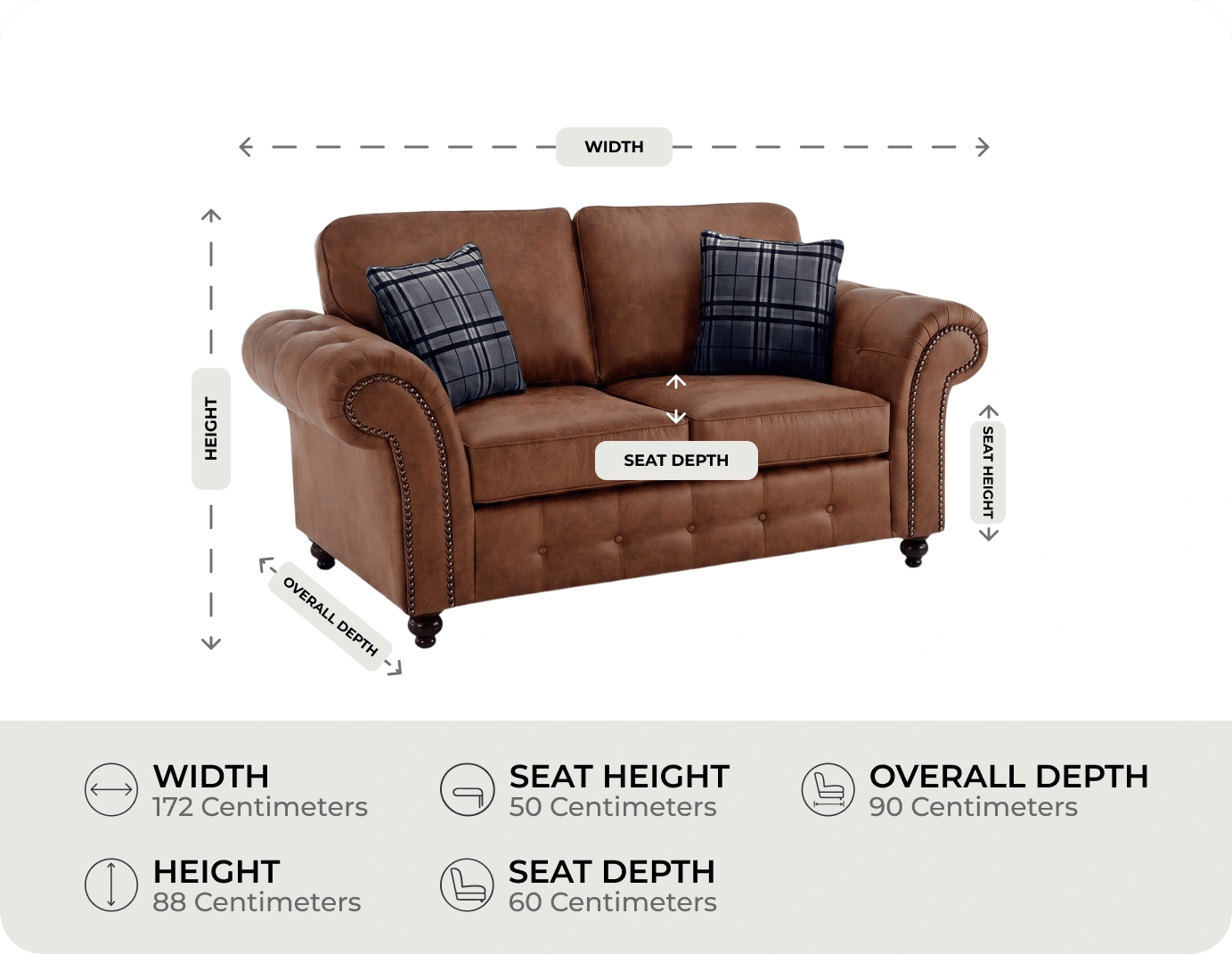 Savile Tan Suede 2 Seater Sofa measurements