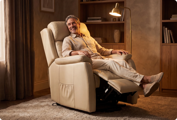 Oliver Genuine Leather Cream Rise & Recline Mobility Chair