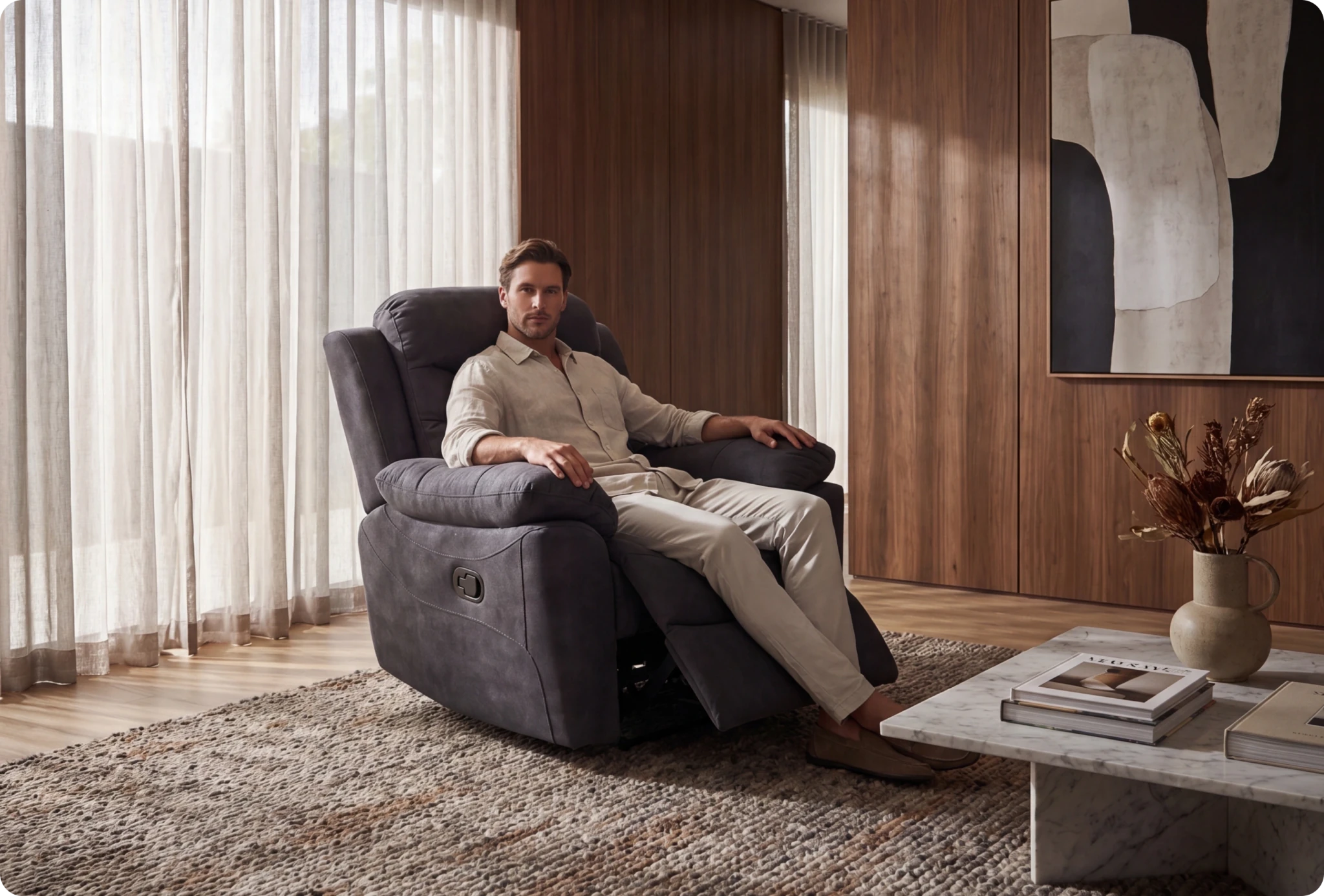 Bristol Grey Fabric Manual Recliner Armchair