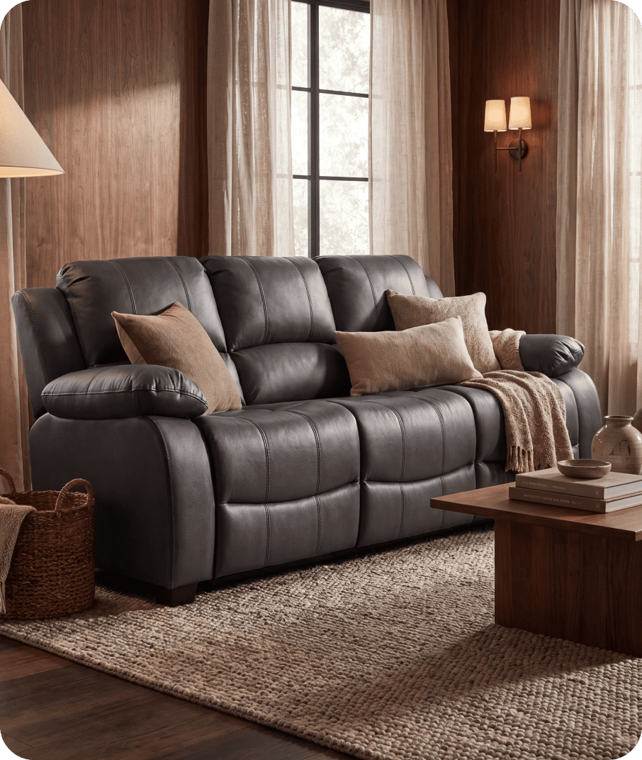 Veloura Grey Leather 3 Seater Sofa