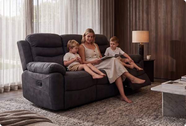 Bristol Grey Fabric Manual Recliner 3 Seater Sofa