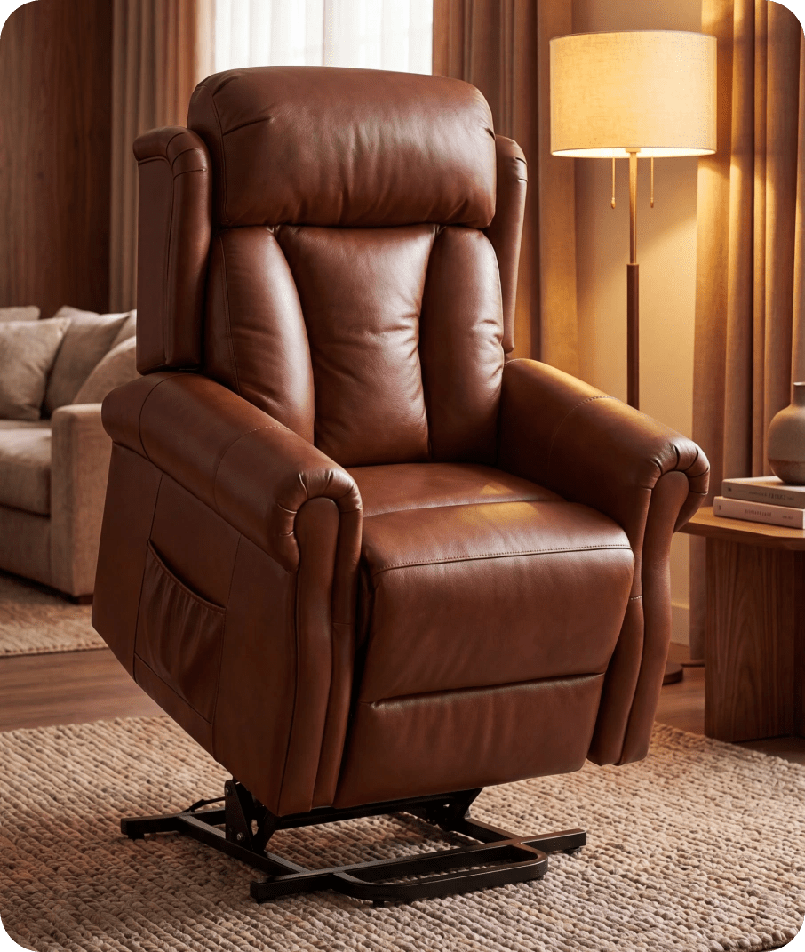 Derby Genuine Leather Tan Rise & Recline Mobility Chair