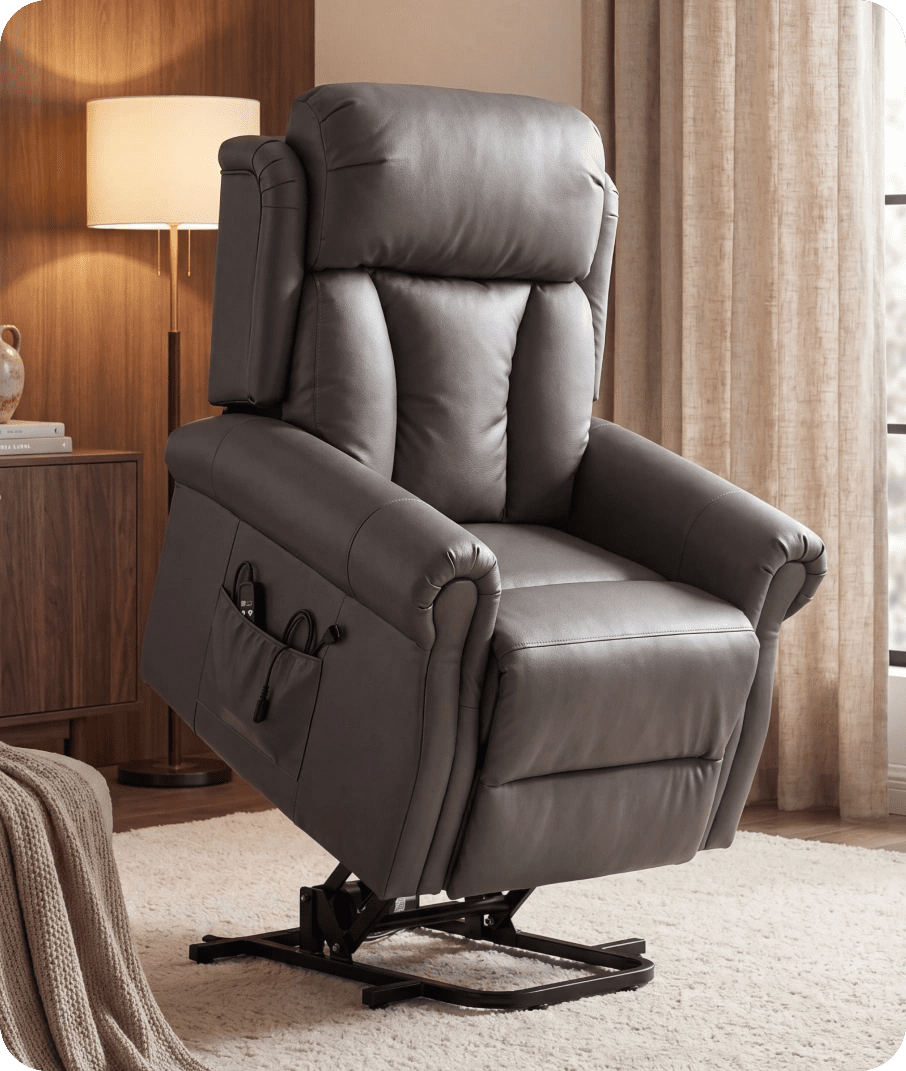 Derby Genuine Leather Grey Rise & Recline Mobility Chair