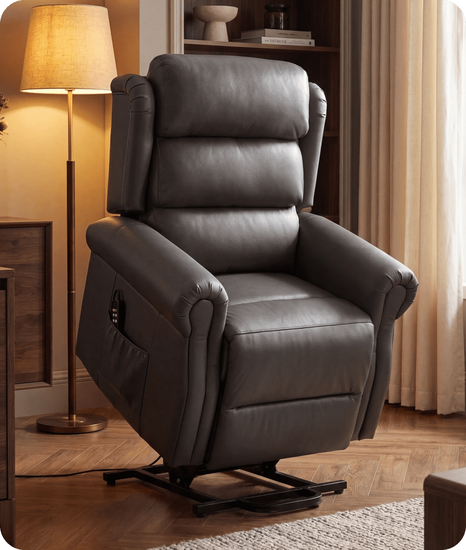 Cambridge Genuine Leather Grey Rise & Recline Mobility Chair