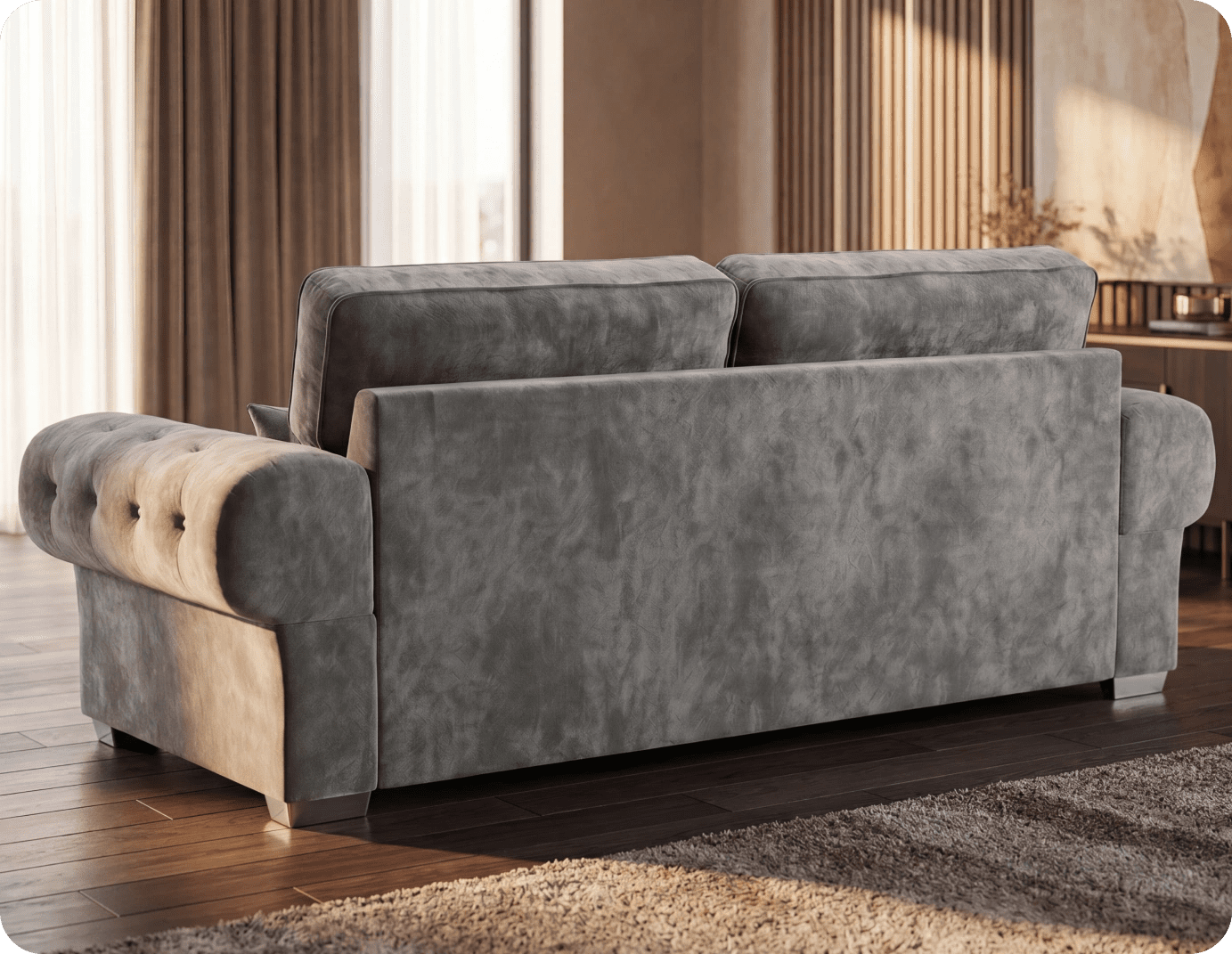 Florence High Back Grey Fabric 4 Seater Sofa