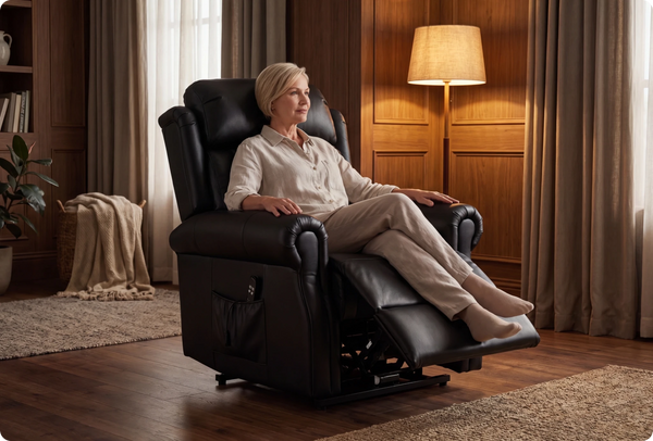 Derby Genuine Leather Black Rise & Recline Mobility Chair
