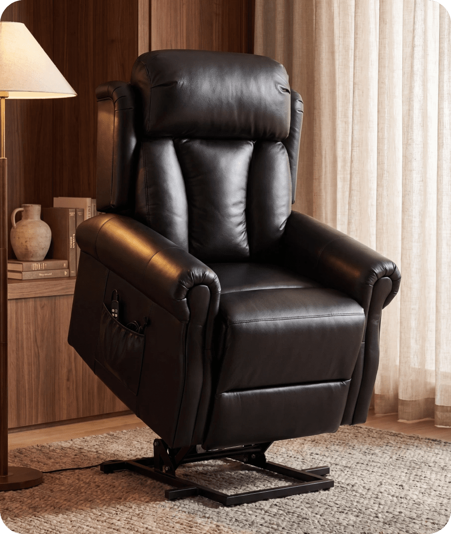 Derby Genuine Leather Black Rise & Recline Mobility Chair