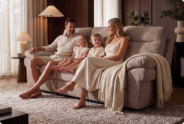 Lunaro Beige Fabric Electric Recliner 3 Seater Sofa