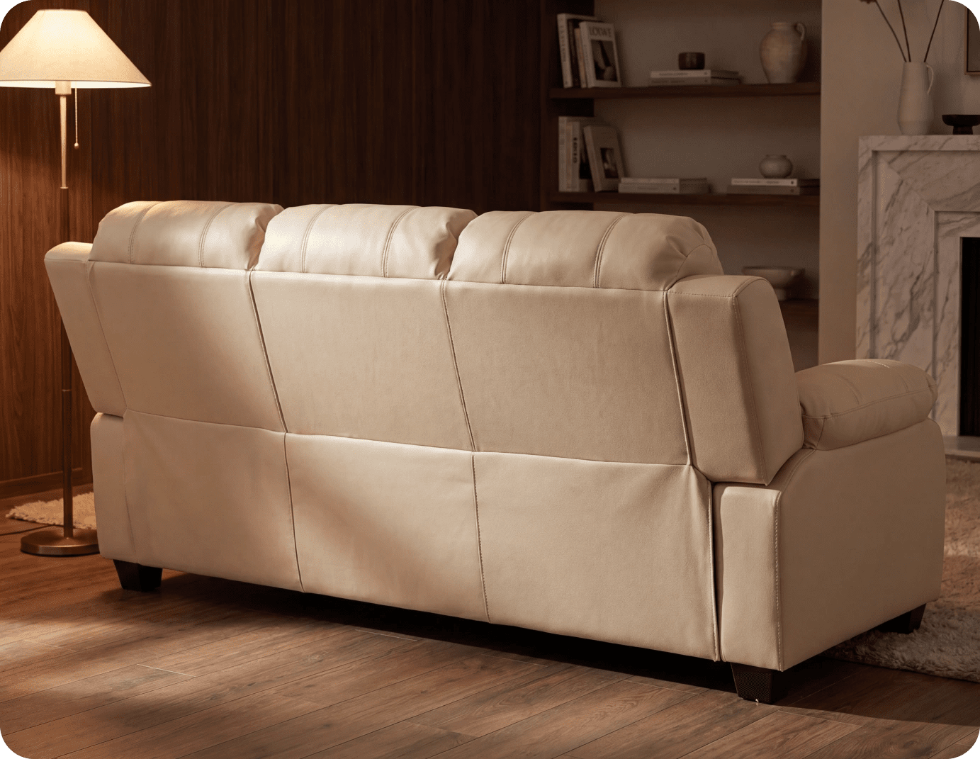 Veloura Cream Leather 3 Seater Sofa