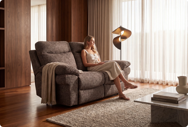 Lunaro Brown Fabric Electric Recliner 2 Seater Sofa