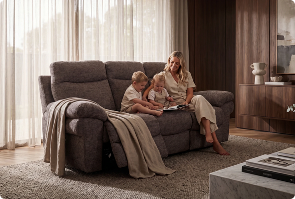 Lunaro Brown Fabric Electric Recliner 3 Seater Sofa