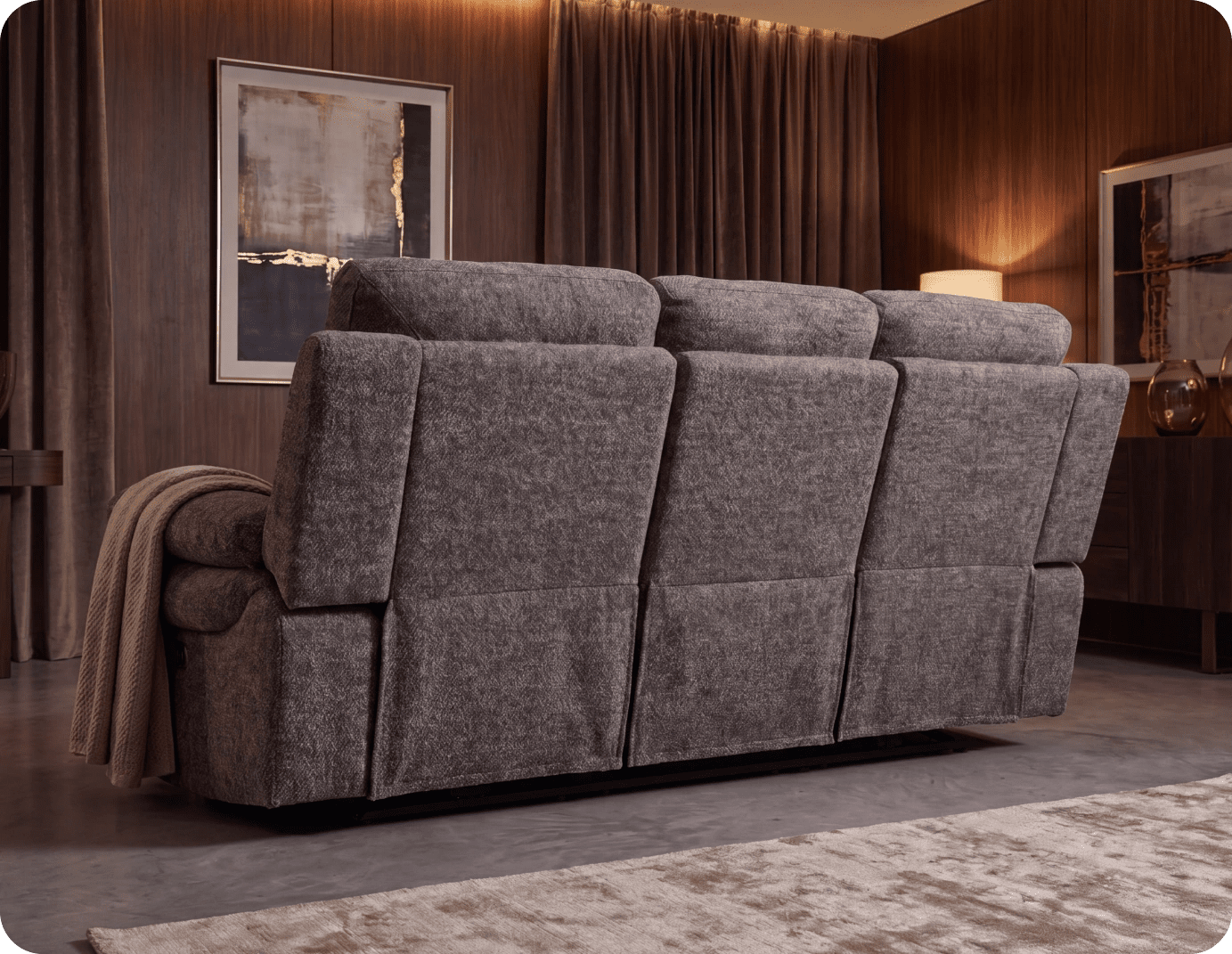 Lunaro Brown Fabric Electric Recliner 3 Seater Sofa