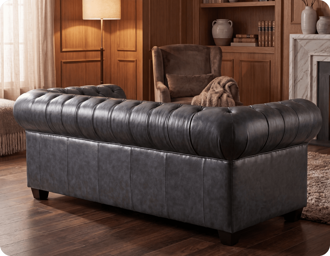 Chesterfield Grey Leather Antique 3 Seater Sofa