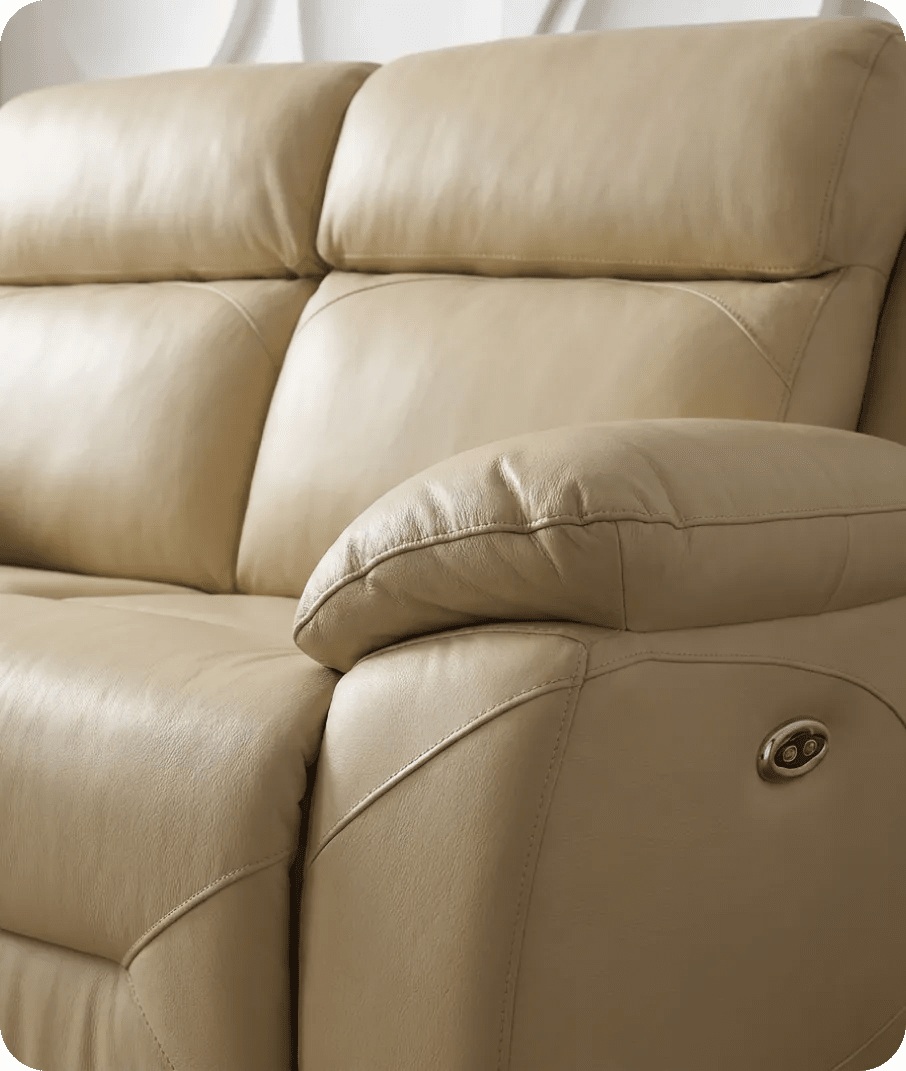 Milano Genuine Leather Cream Electric Power Recliner 2 Seater Sofa