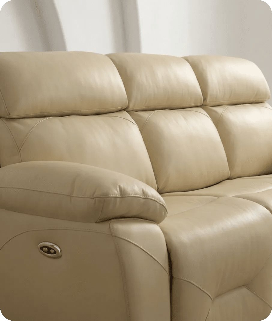Milano Genuine Leather Cream Electric Power Recliner 3 Seater Sofa