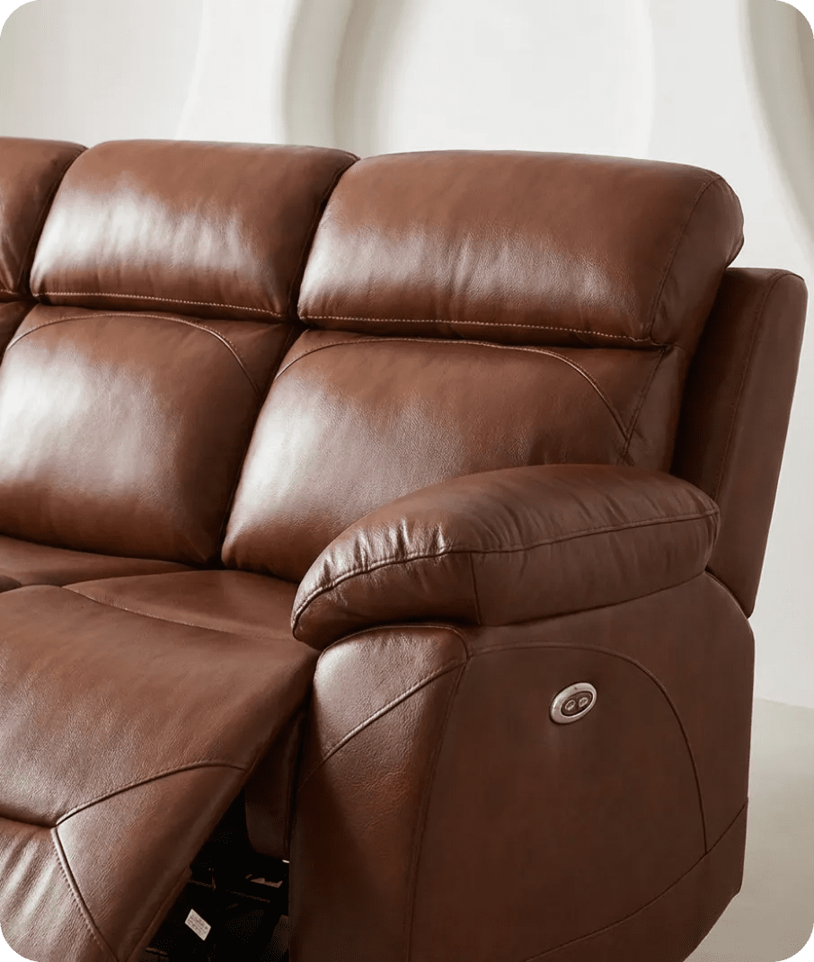 Milano Genuine Leather Tan Electric Power Recliner 3 Seater