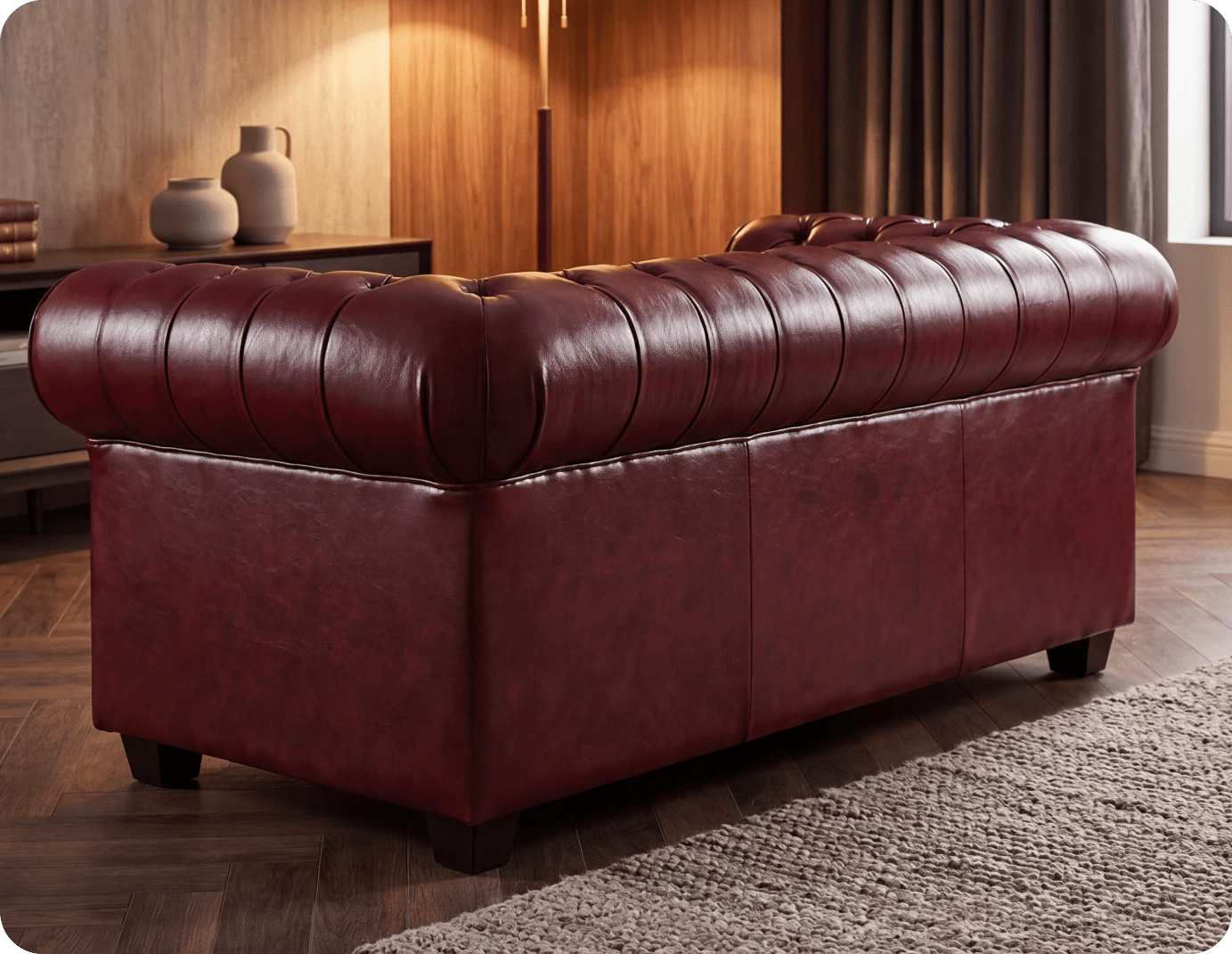Chesterfield Red Leather Antique 2 Seater Sofa