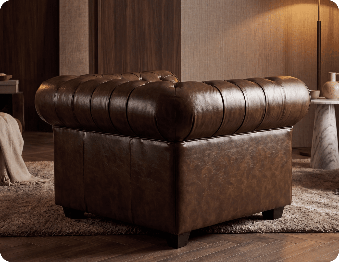 Chesterfield Brown Leather Antique Armchair