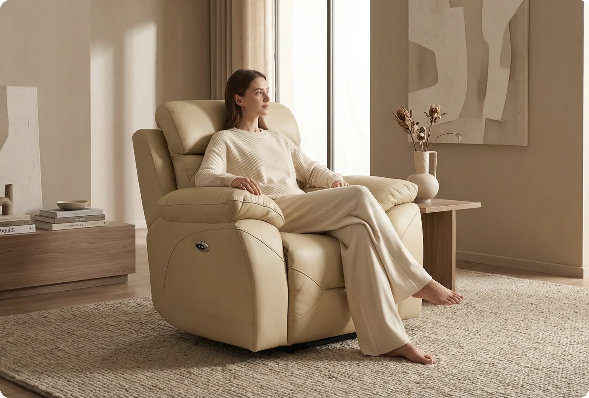 Milano Cream Leather Power Recliner Armchair