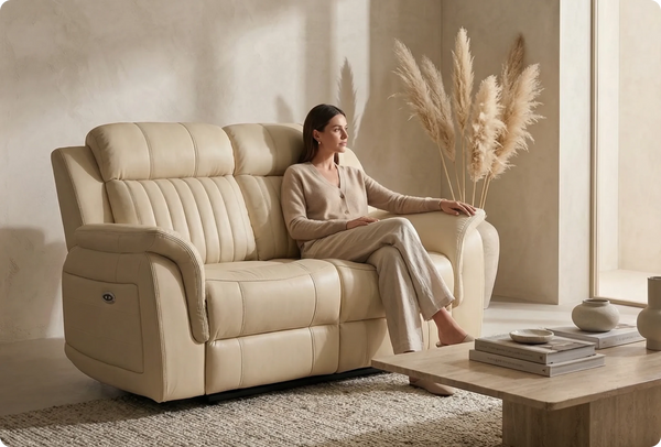 Martini Genuine Leather Cream Electric Power Recliner 2 Seater Sofa