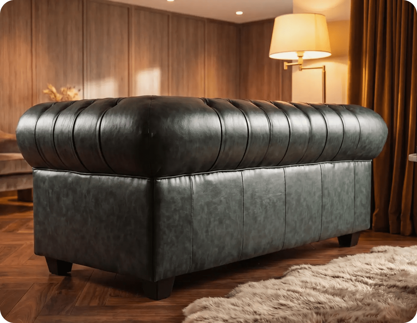 Chesterfield Green Leather Antique 2 Seater Sofa
