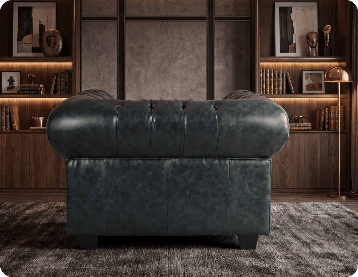 Chesterfield Green Leather Antique Armchair