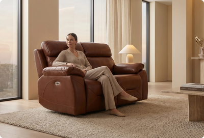 Milano Genuine Leather Tan Electric Power Recliner 2 Seater