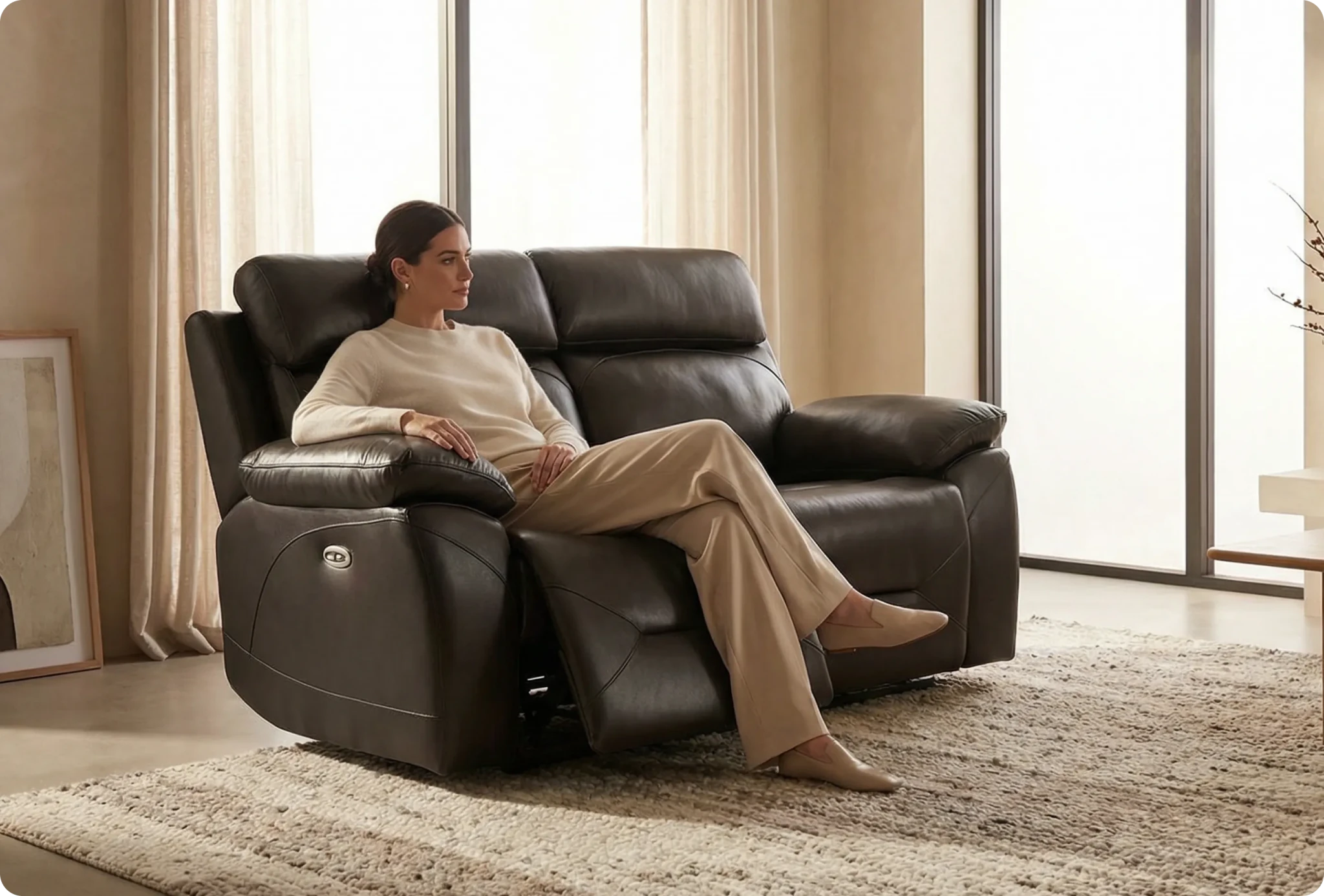 Milano Genuine Leather Grey Electric Power Recliner 2 Seater Sofa