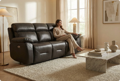 Milano Genuine Leather Grey Electric Power Recliner 3 Seater Sofa