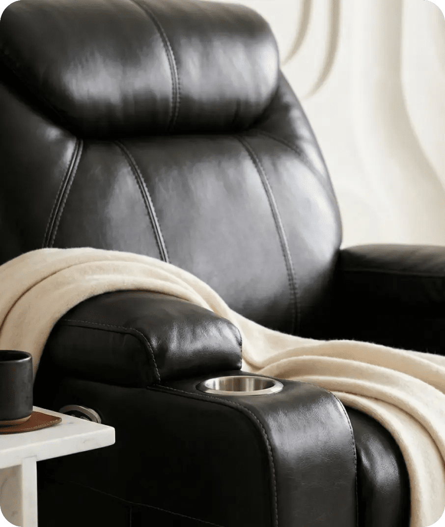 Cinemax Black Electric Leather Recliner Armchair With Two Cup Holders