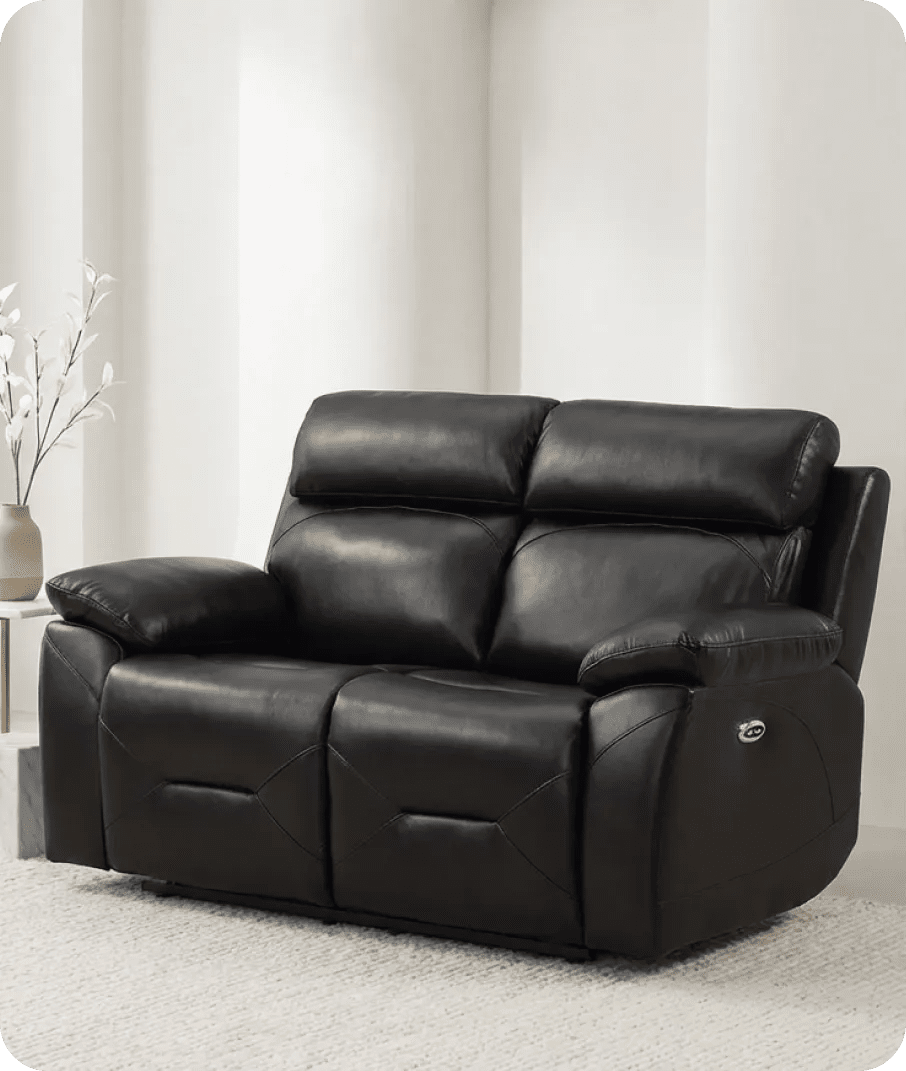 Milano Genuine Leather Black Electric Power Recliner 2 Seater Sofa